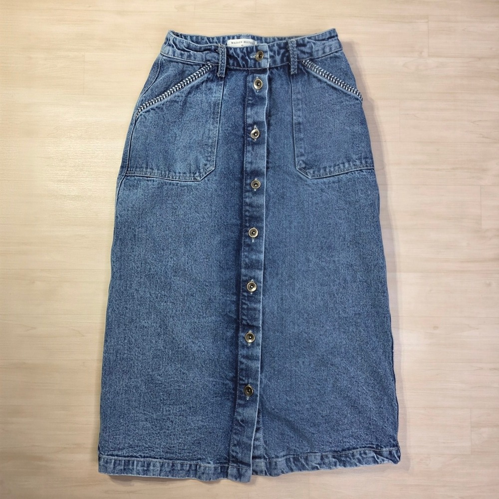 Maison Hotel Denim Maxiโ Long Skirt Button Front Pockets Blue Size XS
